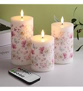 Girimax Flameless Pillar Candles with Remote, Butterfly Floral LED Wax Candles Battery Powered Fl...