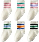 Wamvp Toddler Grip Socks with Non-Slip, Unisex Baby Retro Stripe Seamless Crew Ankle Cotton Socks...