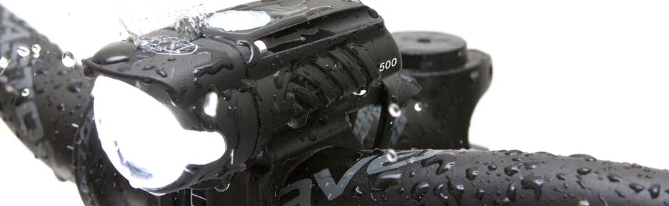 Swift 500 Lumen Bike Light USB Rechargeable and Water resistant shown on handlebars