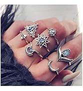 Edary Boho Flower Crystal Knuckle Rings Moon Joint Knuckle Ring Set Fish Tail Rings Silver Rings ...