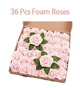 BLEUM CADE 36Pcs Fake Roses Blush Artificial Foam Flowers Roses, Real Looking for DIY Bouquets We...