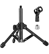 Microphone Stand Desk, BILIONE Portable Foldable Tripod with Mic Clip Holder Adjustable Desktop M...