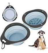Histotree Blue Collapsible Dog Bowls with Carabiner 2-in-1 Foldable Slow Food Bowl(130g)&Water Bo...
