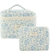 LYDZTION 2PCS Floral Quilted Makeup Bag Set for Women,Cosmetic Bag Coquette Travel Makeup Bag Pou...