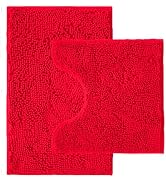 Bathroom Rugs Sets 2 Piece,Super Absorbent Chenille Bath Mats and U-Shaped Toilet Rug,Strong PVC ...