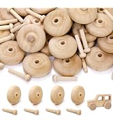 SOUJOY 72 Pack Wooden Toys Car Wheels and Sticks for Craft, 1.5'' x 1/2'' Toy Vehicle Wheel, Mini...