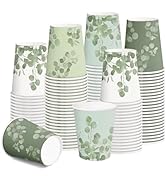 RUSPEPA Disposable Tea Cups 9oz - 100 Pack Eucalyptus Design Printed Paper Coffee Drinking Cups, ...