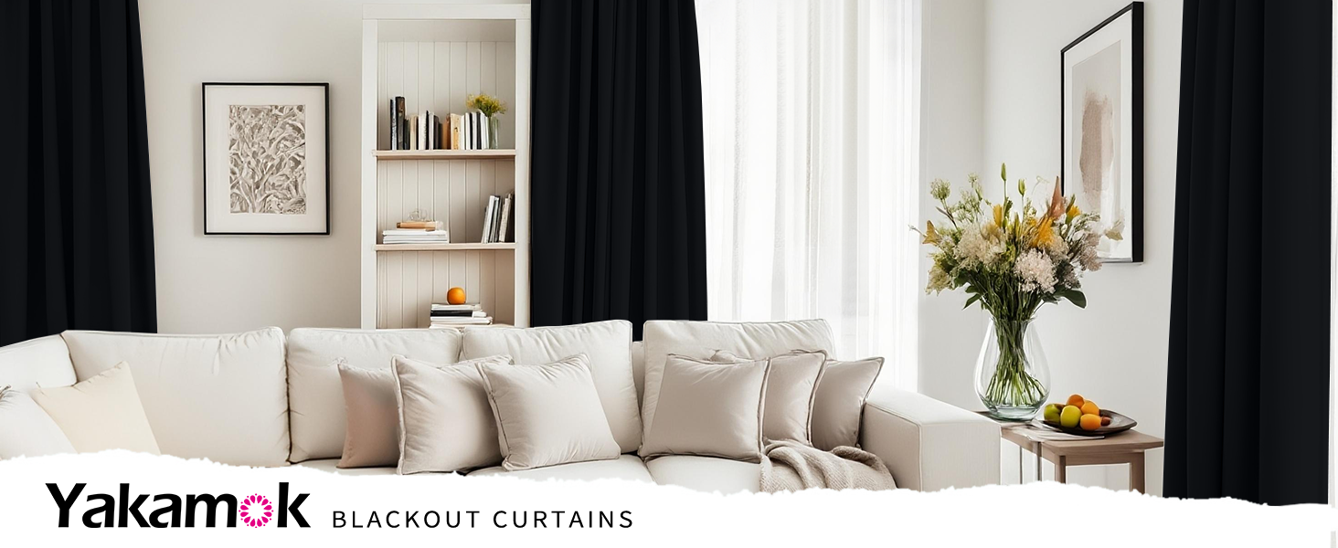 yakamok black blackout curtains for bedroom