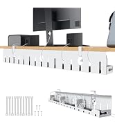 KEEGH Under Desk Cable Management Tray 48 in, Large Cord Hider, White | E Hole Cable Holder, Clam...