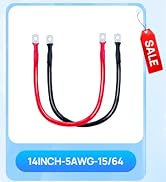 ECO-WORTHY 5AWG Battery Cable with 15/64'' (M6) Lug Terminals 14inch Cables Set Tinned Copper Bat...