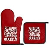 Gkodw Tis The Season for Baking Cookies Oven Mitts and Pot Holders Sets, Funny Christmas Oven Mit...