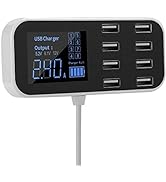 USB Car Phone Charger, Ultrathin Portable 8 Port LCD Disply Adapter USB Charger Cigar Lighter Dir...