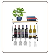 Sorbus Wine Bottle Stemware Glass Rack, Industrial 2-Tier Wood Shelf, Wall Mounted Wine Racks wit...