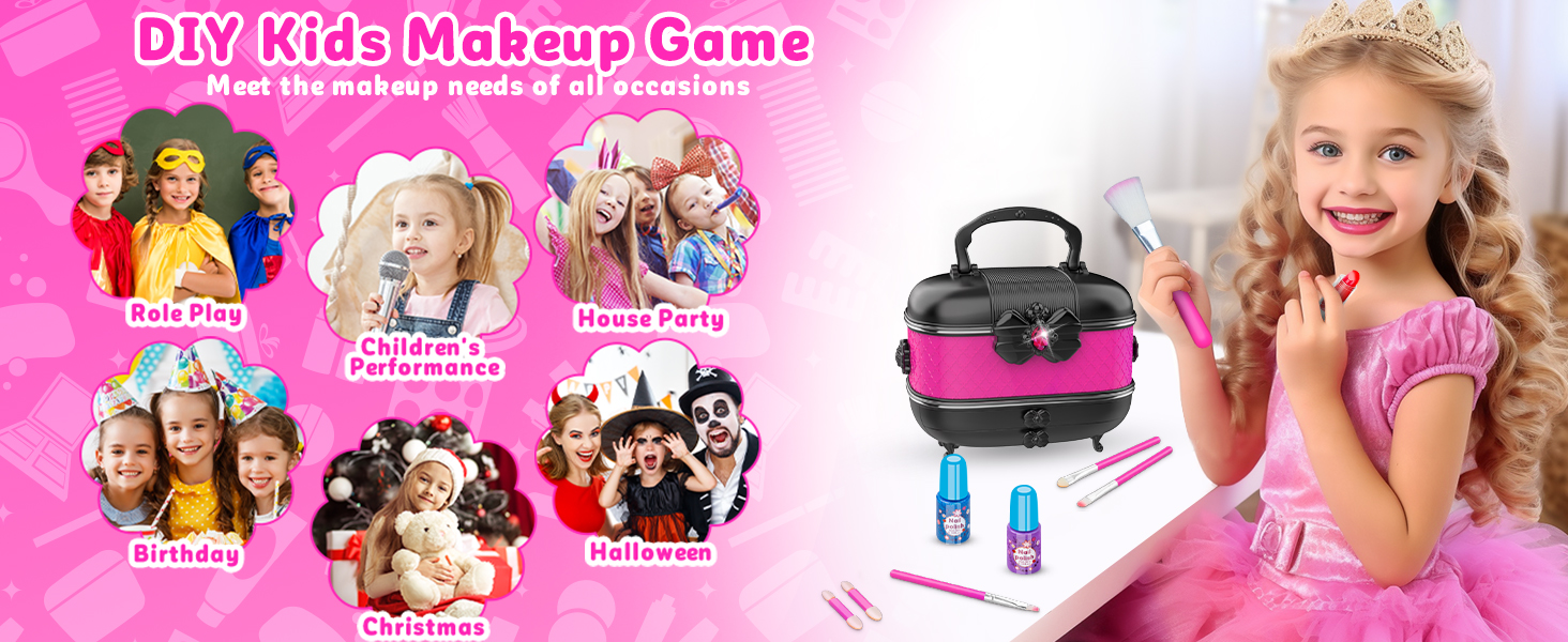 Kids Makeup Kit for Girl, Princess Toys Kids Makeup Sets Gifts for 3 4 5 6 7 8 9 10 11 12 Year Old