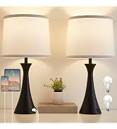 Hikczc Touch Lamp for Living Room Bedroom, 21" Table Lamps Set of 2 with USB C+A Ports and White ...