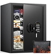 2.0 Cu ft Large Safe Box with Fireproof Waterproof Bag, Home Safe with Keys & Pass Code & Wall Mo...