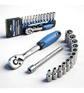 PTSTEL 14 Pieces Socket Wrench Kit, 1/4” Drive Socket Set with 72 Teeth Release Ratchet Wrench an...