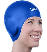3D Swim Caps - Ear Protection Swimming Cap for Women & Men - Silicone, Waterproof - Fits Long & S...