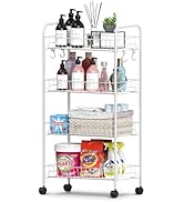 Mythinglogic 4 Tier Rolling Cart with 360° Wheels, Snack Cart, Removable Wire Baskets, Metal Util...