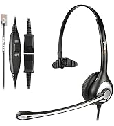 Wantek Yealink Phone Headset with Quick Disconnect Cord, RJ9 Office Telephone Headsets with Mic N...