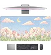 Kawaii Tulip Desk Mat Gaming Desk Pad Large Mouse Pads, XXL Mouse Mat Laptop Keyboard Pad Desk Ma...