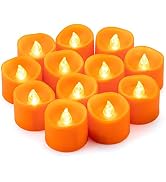 Yakpo 12 Pack Orange LED Tea Lights, Battery Operated Flameless Flickering Orange Votive Candles,...