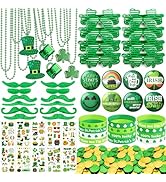 DMIGHT 188Pcs St. Patrick's Day Accessories Party Favor Set, Necklaces, Shamrock Glasses, Mustach...