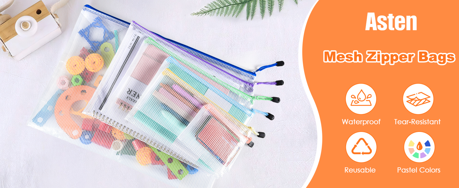 mesh zipper bags 12pcs 6 size
