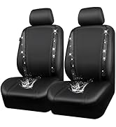 CAR PASS Leather Bling Diamond Car Seat Covers 2 Front Interior Sets, Waterproof Universal Shinin...