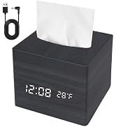ANHUXINLEI Wooden Tissue Box Cover Digital Alarm Clocks for Bedrooms, 8-Level Dimming, 5 Alarm Se...