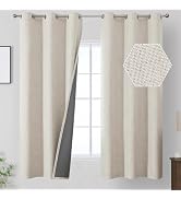 Cream 100% Blackout Linen Curtains for Bedroom 40Wx63L Inch Long 2 Panels | Room Darkening Linen ...
