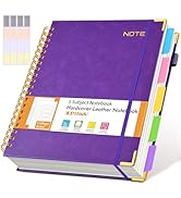 Hardcover Large Spiral Notebook 8.5" x 11" with Removable Dividers Tabs, 300 pages Leather 5 Subj...