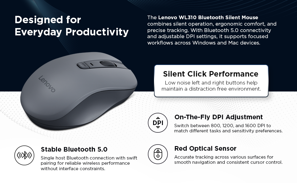 B0DJH1DPCC Lenovo WL310 Bluetooth Silent Mouse - Designed for everyday productivity