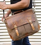 Leather Canvas Messenger Bag for Men Women - Vintage Laptop Satchel Leather Briefcase by Rustic T...