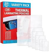 225 count of Variety Pack 5mil thickness with 6 different sizes of thermal laminating sheets