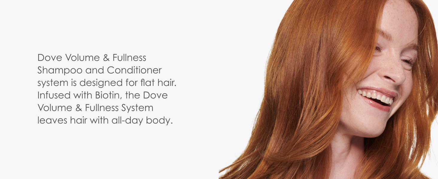 Smiling woman with healthy-looking red hair, next to text about Biotin and its benefits.