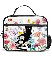 Large Cat Lunch Box for Women Girls, Insulated Floral Lunch Bag Waterproof Flower Lunch Tote Bag ...