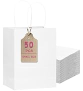qiqee 50-Packs White Paper Gift Bags with Handles Bulk 8.3