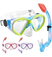 Kids Snorkel Set Dry Top Snorkeling Gear for Kids Youth Boys Girls Junior Age 5-15,Tempered Glass...