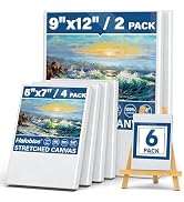 Halobios 6 Packs Stretched Canvases for Painting with 5x7in,9x12in Canvas, Blank Canvases for Acr...