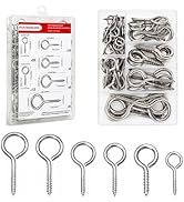 65 Pack Screw Eye Hooks, 6 Sizes Assorted, Rust Resistant 304 Stainless Steel for Hanging String ...