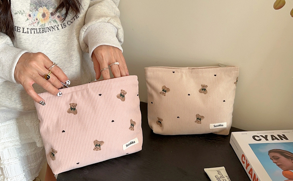 Cute Small Soft Corduroy Zipper Makeup Bag for Purse