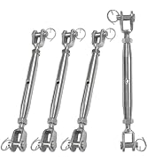 4 PCS 304 Stainless Steel Turnbuckle, 3/16" (M5) Heavy Duty Turnbuckles Closed Body Jaw and Jaw T...