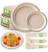 Gezond 250Pcs Disposable Paper Plates Set, Compostable Plate Sugarcane Utensils Eco Friendly Dinn...