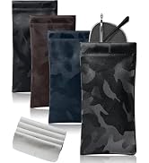 First-zgel 4 Pcs Squeeze Top Sunglass Case with Cleaning Cloth, Soft Leather Eyeglass Case Portab...