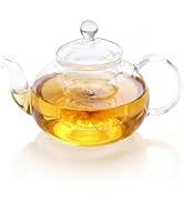 Glass Teapot 800ml/27oz with Removable Infuser Stovetop Safe Glass Tea Kettle Loose Leaf and Bloo...