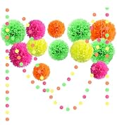 NICROLANDEE Blacklight Party Decorations - 15 PCS Fluorescent Neon Tissue Paper Pom Poms & Paper ...