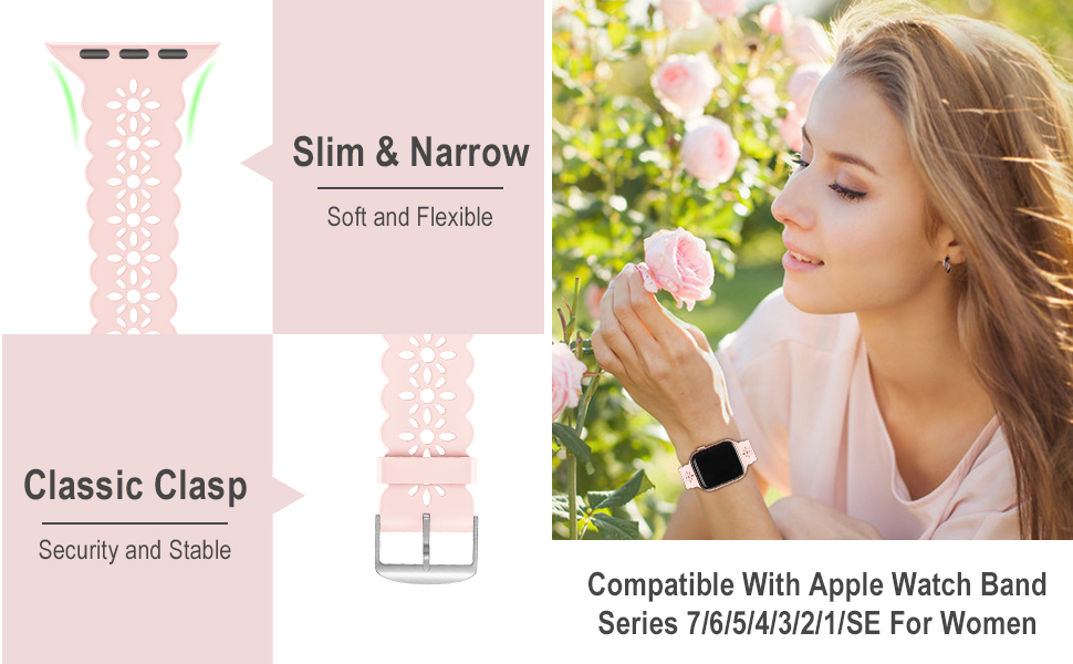 Women Elegant Flowers Hollowed-out Design Watch Bands for Apple Watch