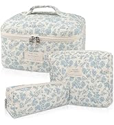 Makeup Bag Set, Quilted Makeup Bag, Large Floral Cosmetic Bag for Women, Cute Cotton Makeup Bags,...