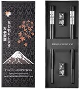TIICOO Premium 304 Stainless Steel Chopsticks Set - 2 Pairs Titanium Plated Japanese Style with L...
